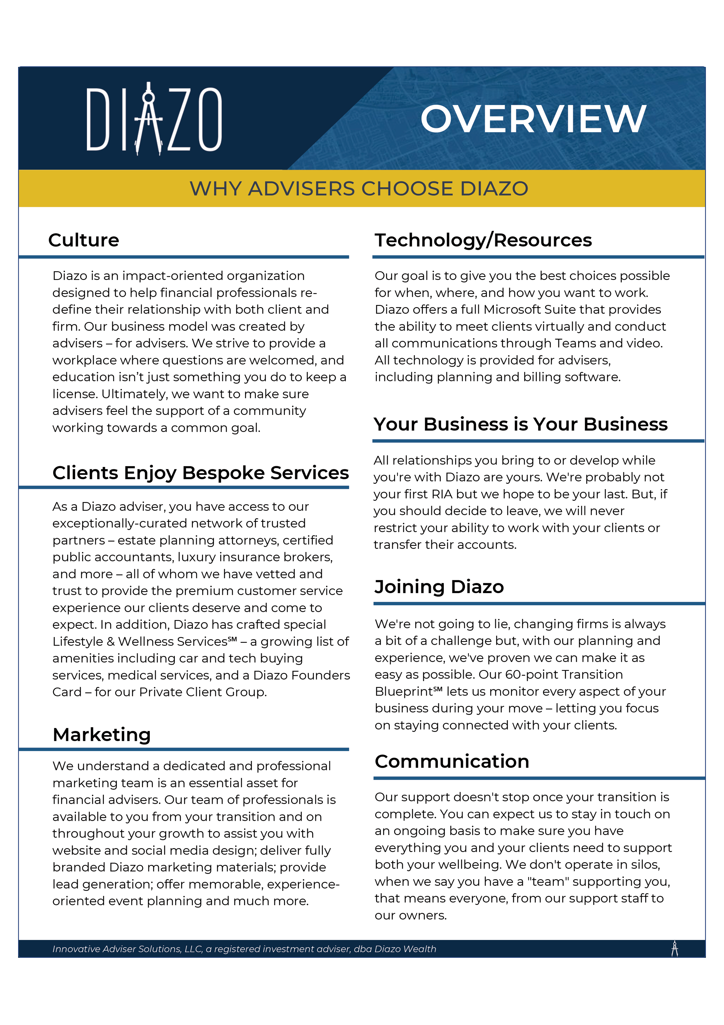  Why Advisers  Choose Diazo  One-Pager